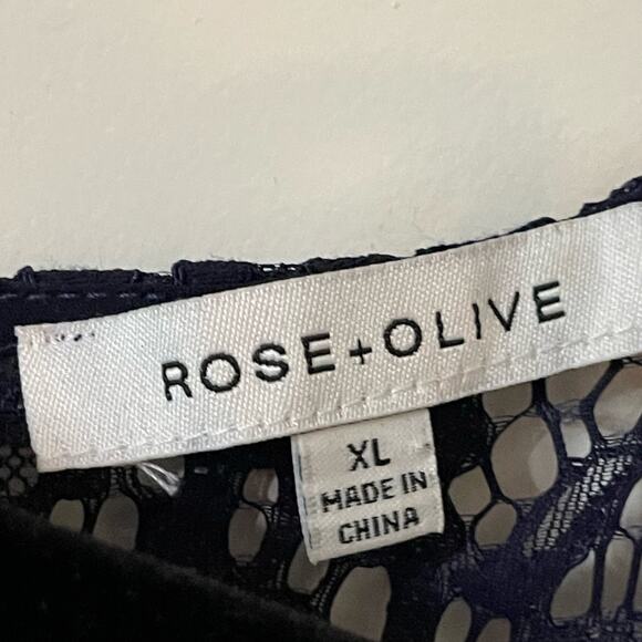 Rose & Olive Navy Lace Blouse, Nude Lining - EUC - XL - Picture 2 of 5